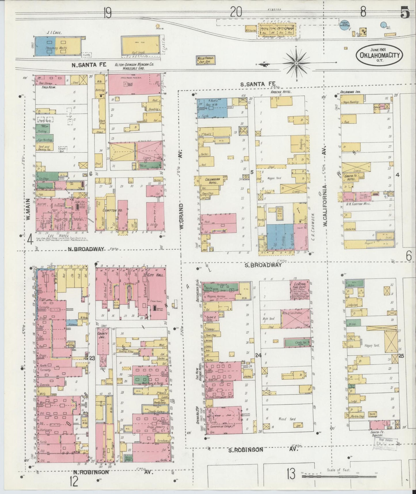 Sanborn Fire Insurance Map from Oklahoma City, Oklahoma County, Oklahoma (1901), Sheet #0005 - Complete Map Set gallery image, historic Sanborn map, vintage wall art, Oklahoma City Oklahoma