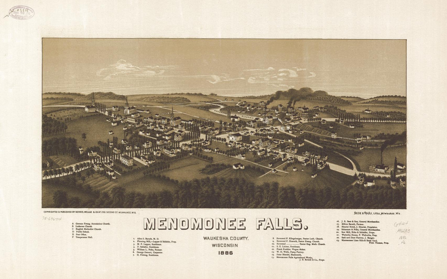 Menomonee Falls, Waukesha County, Wisconsin. 1886. (1886) – Historic Bird’s-Eye View Panorama Print