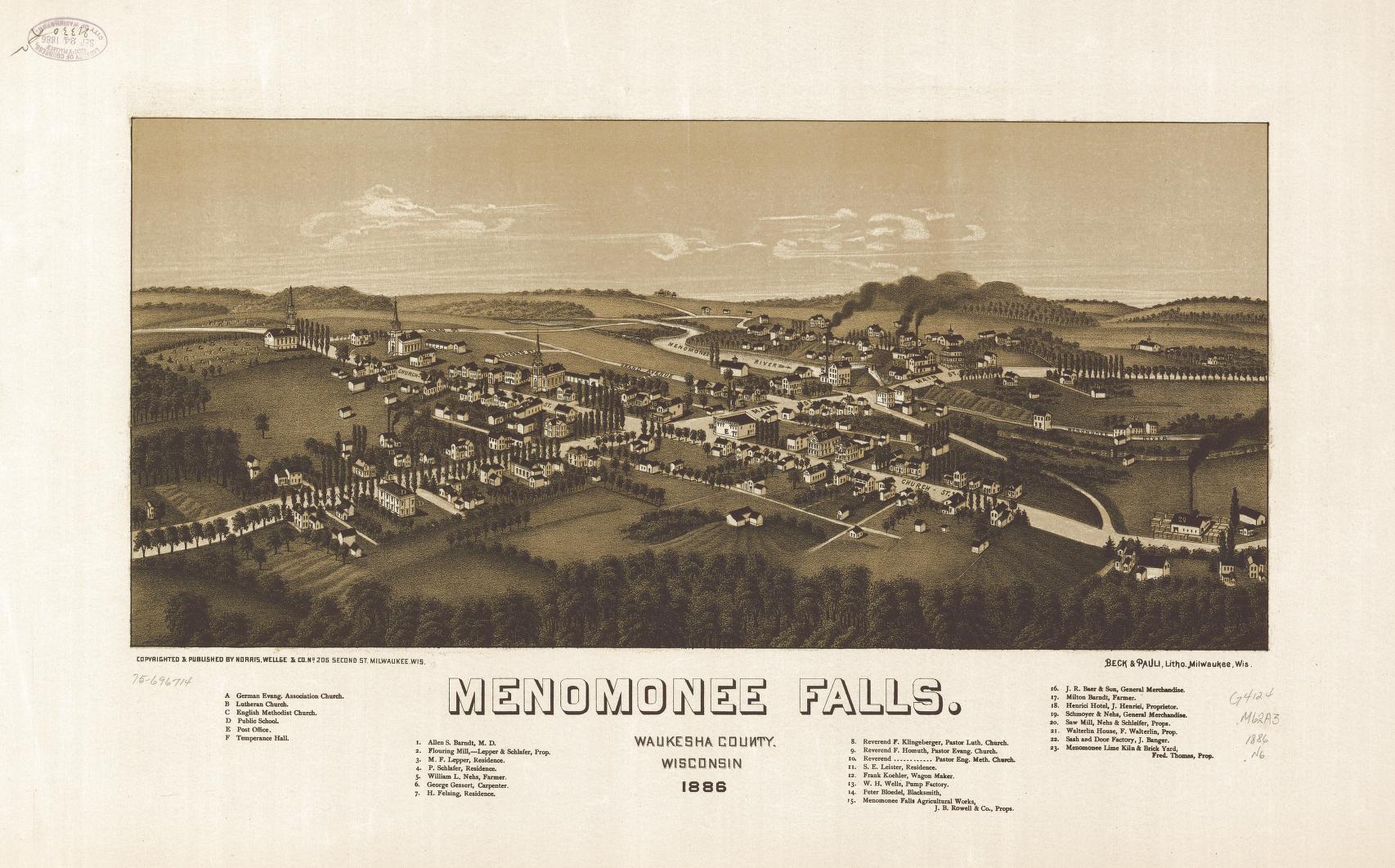 Menomonee Falls, Waukesha County, Wisconsin. 1886. (1886) – Historic Bird’s-Eye View Panorama Print