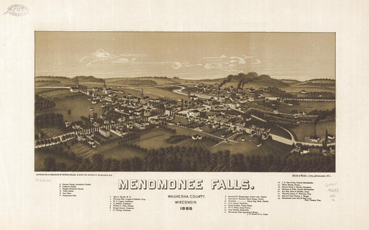 Menomonee Falls, Waukesha County, Wisconsin. 1886. (1886) – Historic Bird’s-Eye View Panorama Print