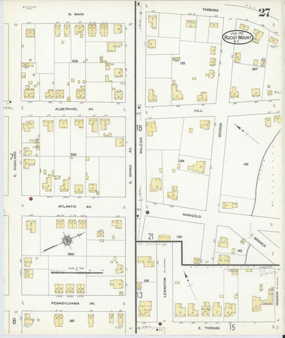 Sanborn Fire Insurance Map from Rocky Mount, Edgecombe And Nash Counties, North Carolina (1912), Sheet #0027 - Complete Map Set gallery image, historic Sanborn map, vintage wall art, North Carolina North Carolina