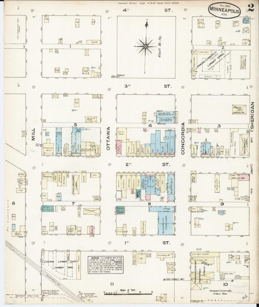 Sanborn Fire Insurance Map from Minneapolis, Ottawa County, Kansas (1884), Sheet #0002 - Historic Sanborn Fire Insurance Map Print, vintage old map wall art, antique decor, genealogy gift, Kansas Kansas map