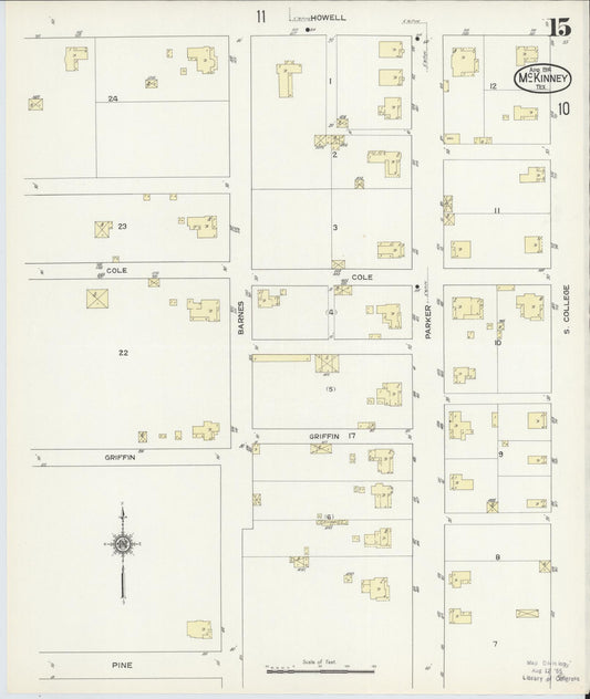 Sanborn Fire Insurance Map from McKinney, Collin County, Texas (1914), Sheet #0015 - Historic Sanborn Fire Insurance Map Print, vintage old map wall art, antique decor, genealogy gift, Texas Texas map