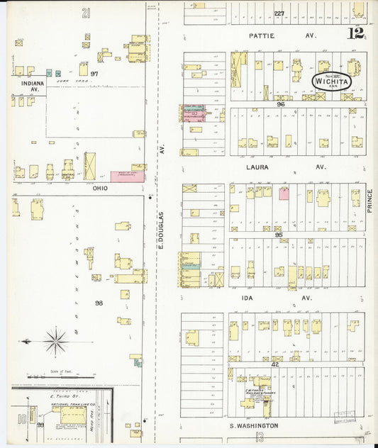 Sanborn Fire Insurance Map from Wichita, Sedgwick County, Kansas (1892), Sheet #0012 - Historic Sanborn Fire Insurance Map Print, vintage old map wall art, antique decor, genealogy gift, Kansas Kansas map