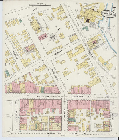 Sanborn Fire Insurance Map from Muskegon, Muskegon County, Michigan (1887), Sheet #0007 - Historic Sanborn Fire Insurance Map Print, vintage old map wall art, antique decor, genealogy gift, Michigan Michigan map