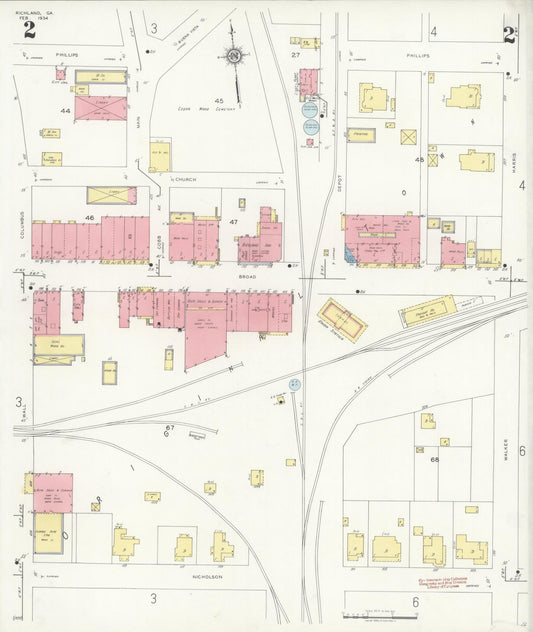 Sanborn Fire Insurance Map from Richland, Stewart County, Georgia (1934), Sheet #0002 - Historic Sanborn Fire Insurance Map Print, vintage old map wall art, antique decor, genealogy gift, Georgia Georgia map