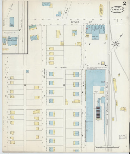 Sanborn Fire Insurance Map from Ambler, Montgomery County, Pennsylvania (1896), Sheet #0002 - Complete Map Set gallery image, historic Sanborn map, vintage wall art, Pennsylvania Pennsylvania