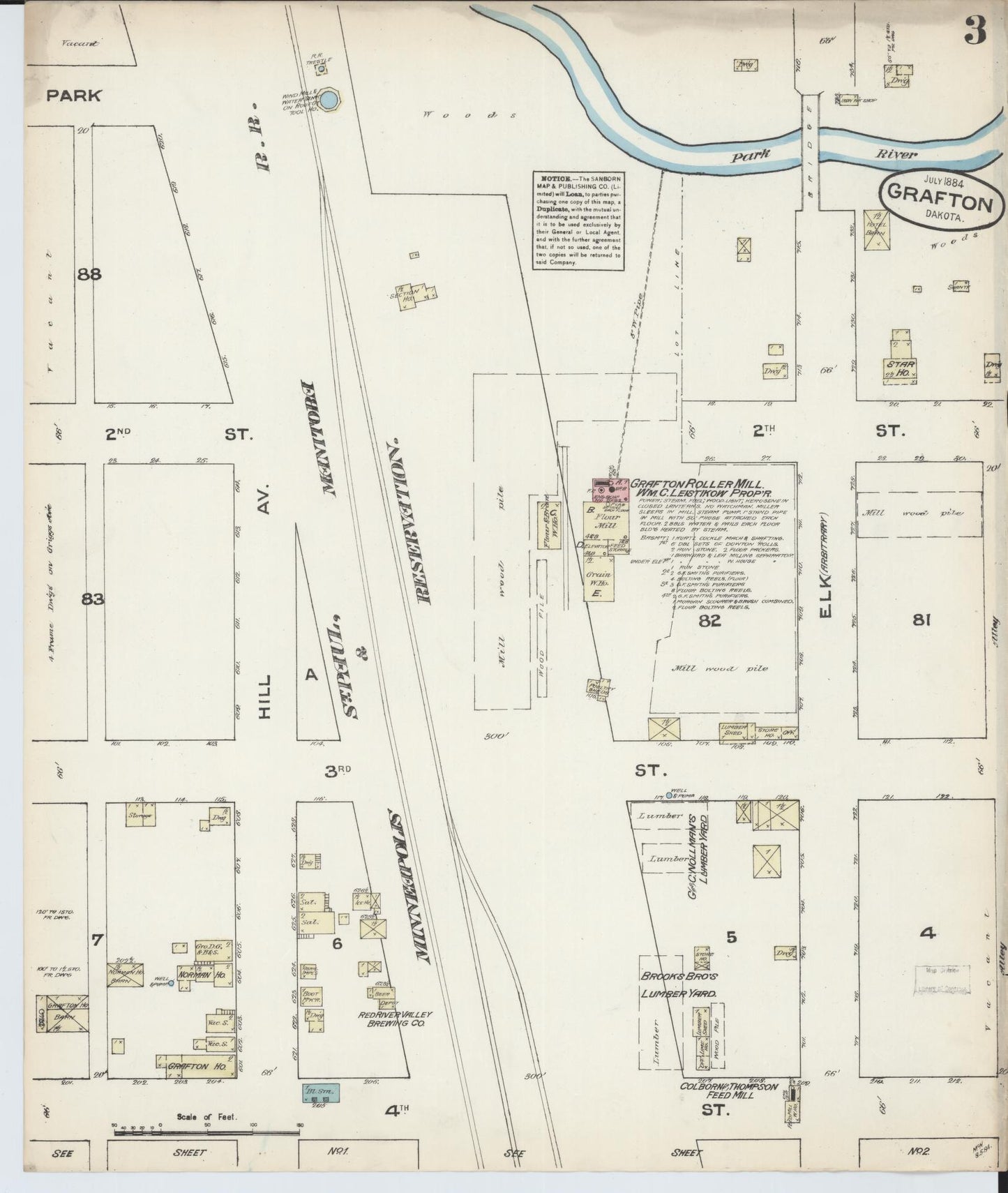 Sanborn Fire Insurance Map from Grafton, Walsh County, North Dakota (1884), Sheet #0003 - Complete Map Set gallery image, historic Sanborn map, vintage wall art, North Dakota North Dakota