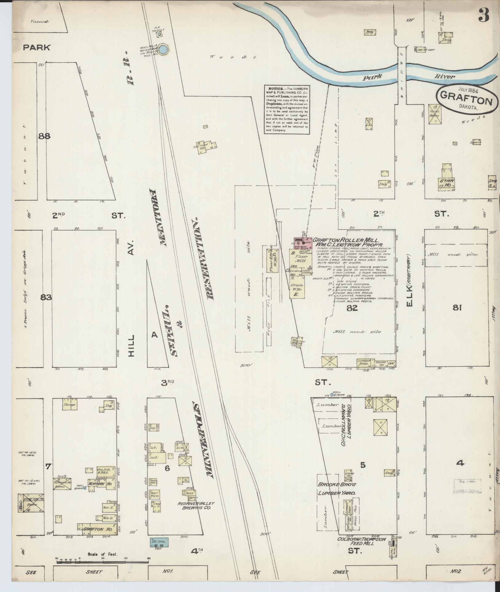 Sanborn Fire Insurance Map from Grafton, Walsh County, North Dakota (1884), Sheet #0003 - Complete Map Set gallery image, historic Sanborn map, vintage wall art, North Dakota North Dakota