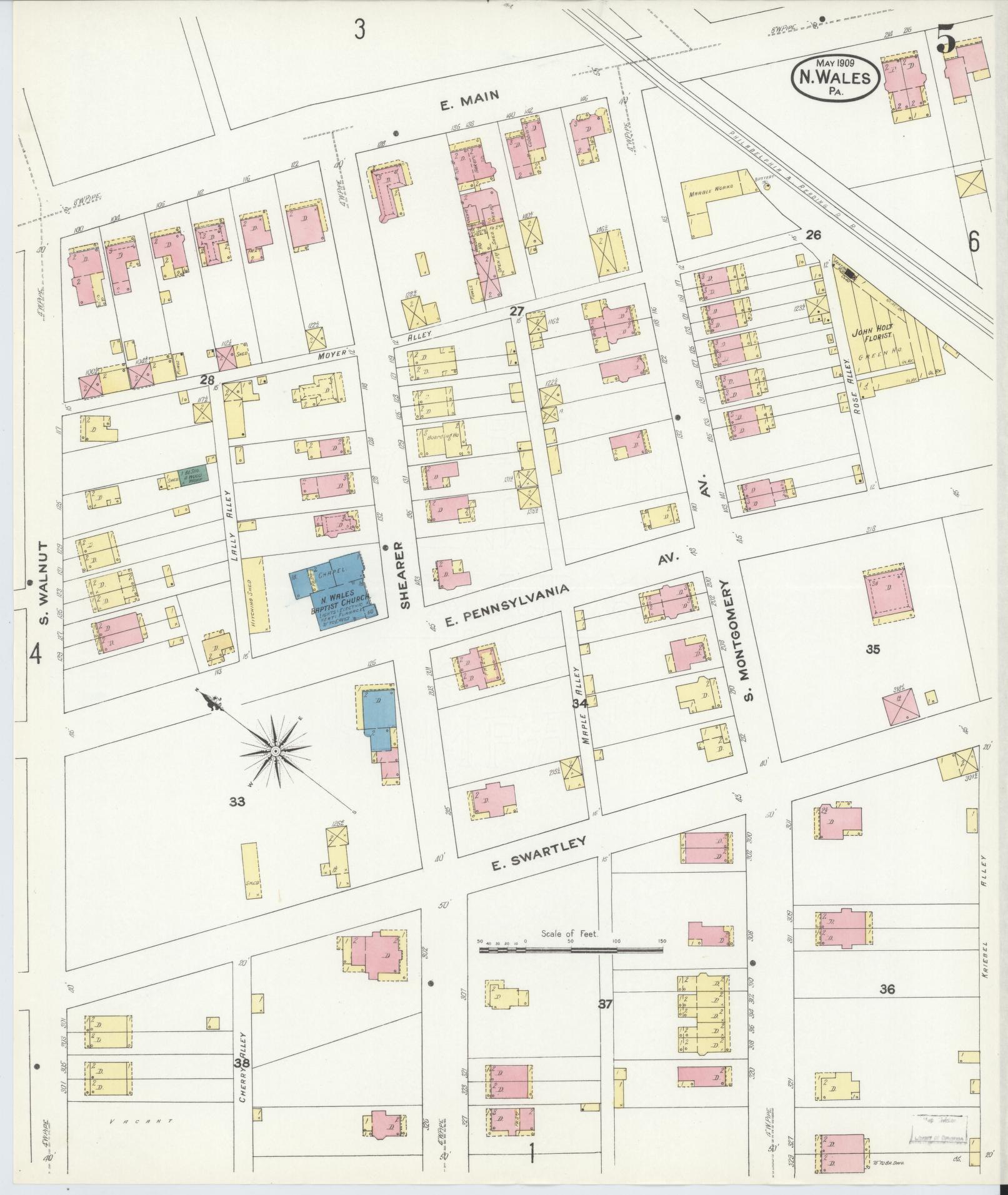Sanborn Fire Insurance Map from North Wales, Montgomery County, Pennsylvania (1909), Sheet #0005 - Complete Map Set gallery image, historic Sanborn map, vintage wall art, Pennsylvania Pennsylvania