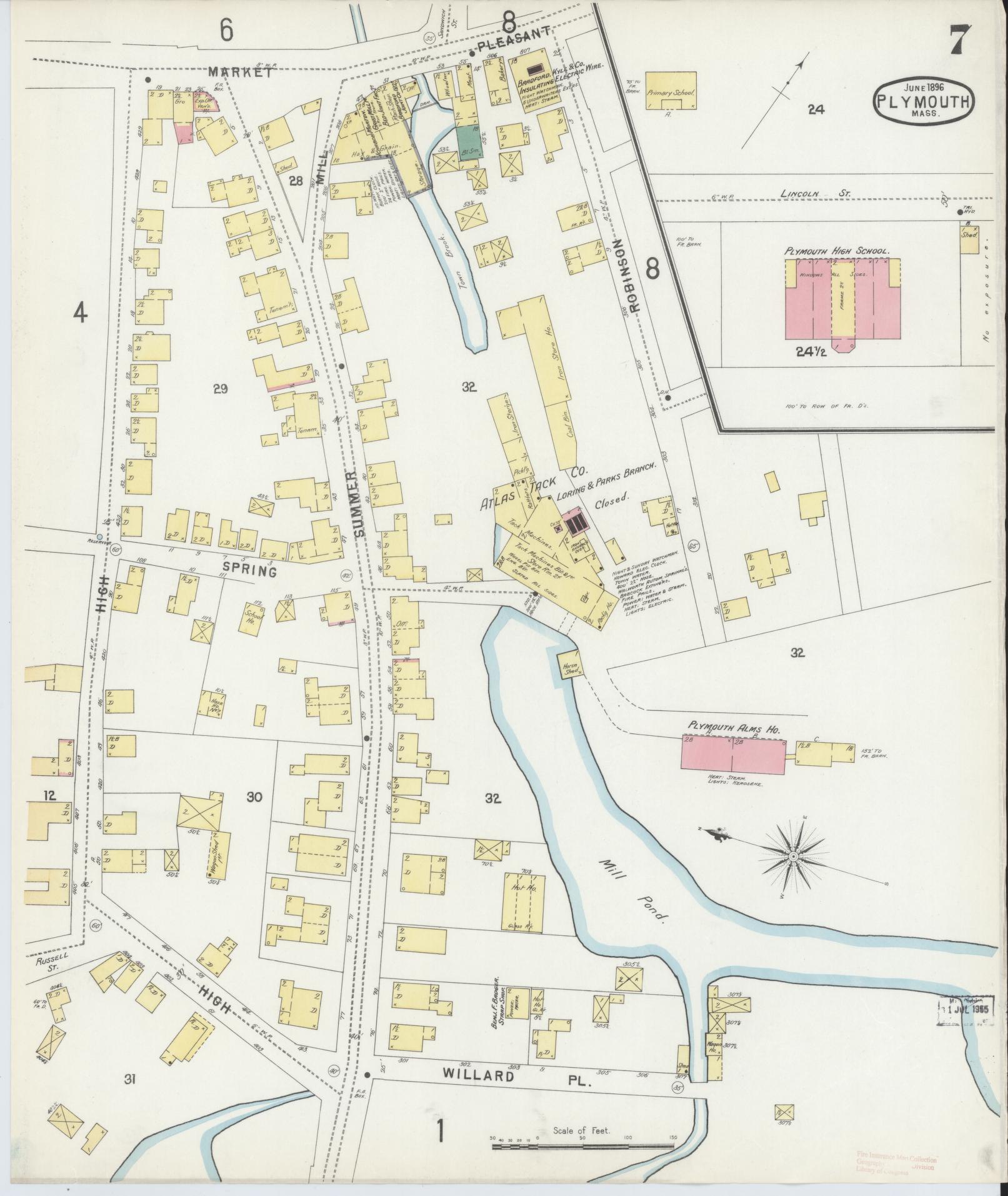 Sanborn Fire Insurance Map from Plymouth, Plymouth County, Massachusetts (1896), Sheet #0007 - Complete Map Set gallery image, historic Sanborn map, vintage wall art, Massachusetts Massachusetts