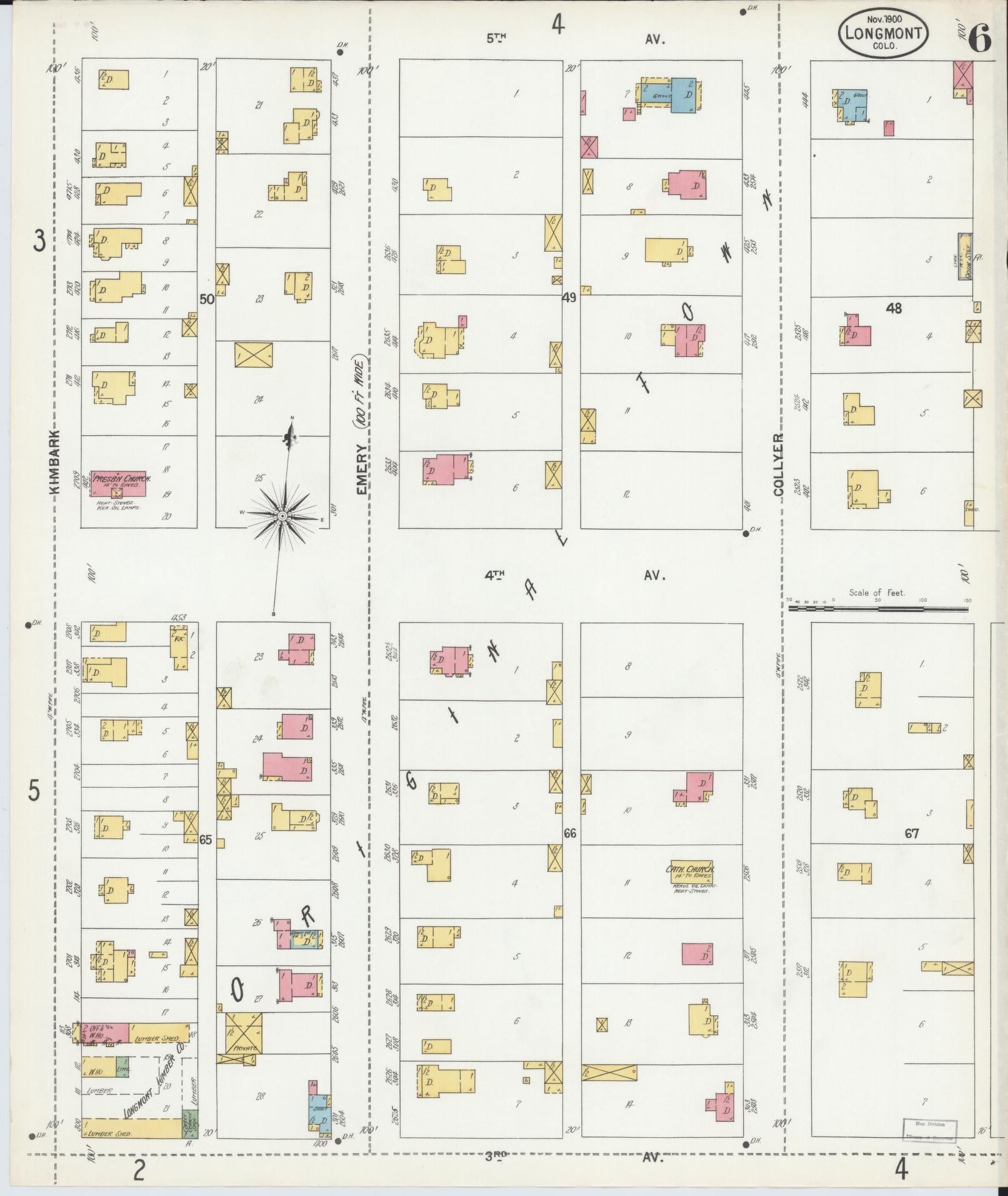 Sanborn Fire Insurance Map from Longmont, Boulder County, Colorado (1900), Sheet #0006 - Historic Sanborn Fire Insurance Map Print, vintage old map wall art, antique decor, genealogy gift, Colorado Colorado map