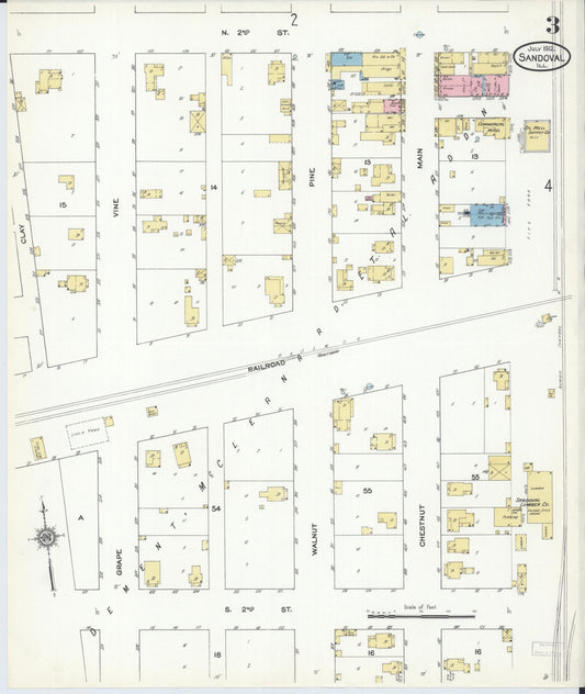 Sanborn Fire Insurance Map from Sandoval, Marion County, Illinois (1912), Sheet #0003 - Historic Sanborn Fire Insurance Map Print, vintage old map wall art, antique decor, genealogy gift, Illinois Illinois map
