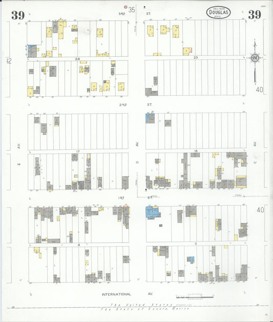 Sanborn Fire Insurance Map from Douglas, Cochise County, Arizona (1929), Sheet #0039 - Historic Sanborn Fire Insurance Map Print, vintage old map wall art, antique decor, genealogy gift, Arizona Arizona map