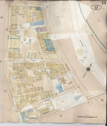 Sanborn Fire Insurance Map from Hilo, Hawaii County, Hawaii (1957), Sheet #0013 - Historic Sanborn Fire Insurance Map Print, vintage old map wall art