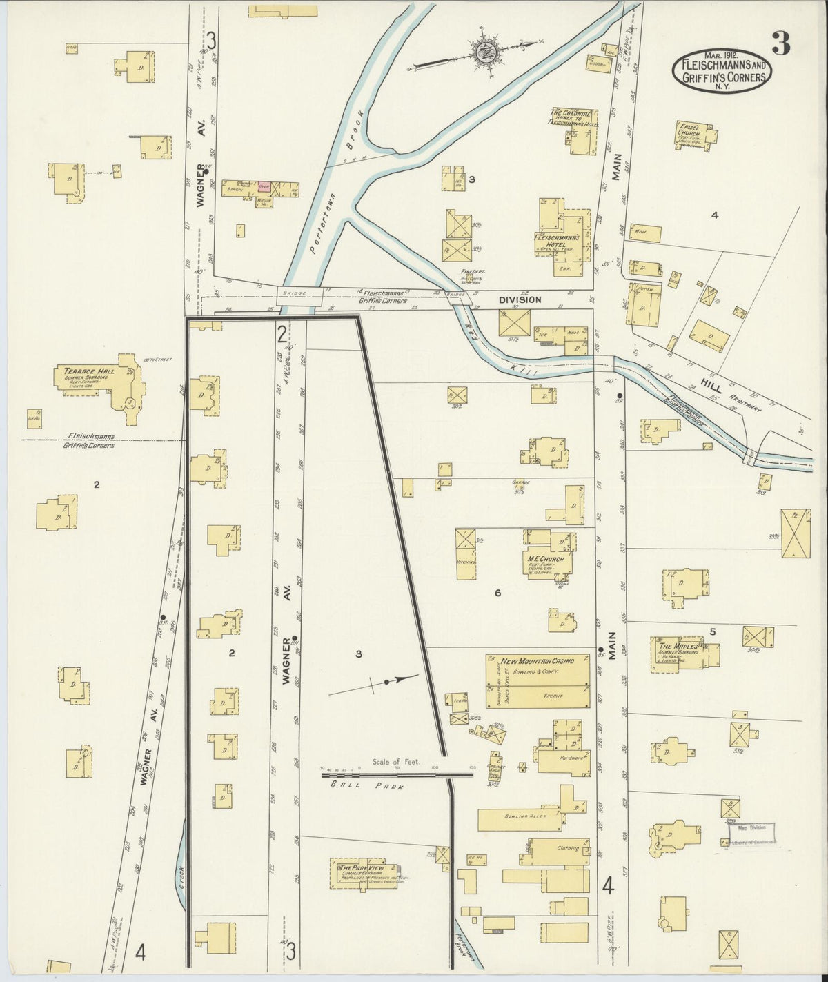 Sanborn Fire Insurance Map from Fleischmanns, Delaware County, New York (1912), Sheet #0003 - Complete Map Set gallery image, historic Sanborn map, vintage wall art, New York New York