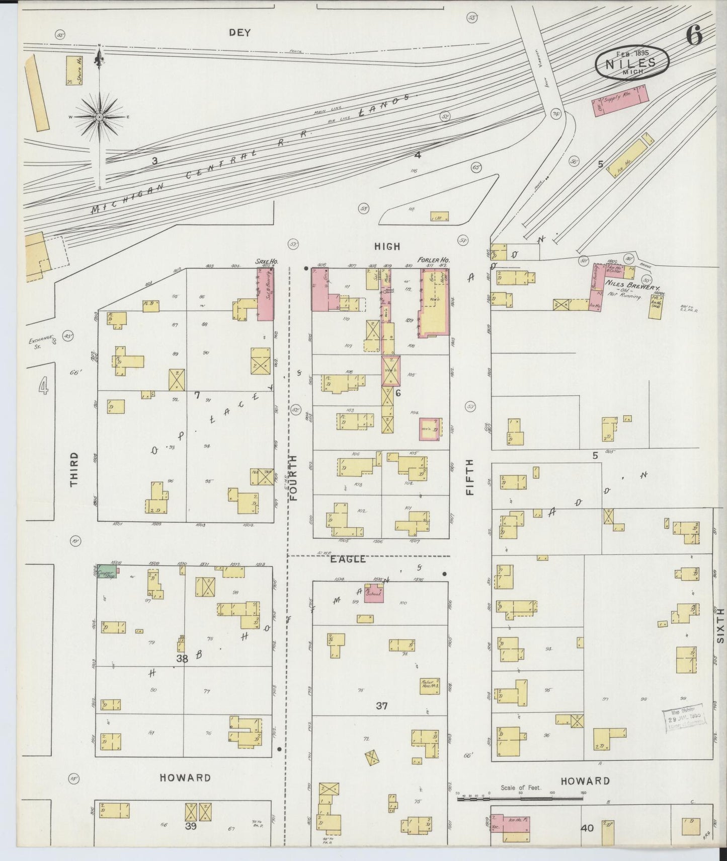 Sanborn Fire Insurance Map from Niles, Berrien County, Michigan (1895), Sheet #0006 - Historic Sanborn Fire Insurance Map Print, vintage old map wall art, antique decor, genealogy gift, Michigan Michigan map