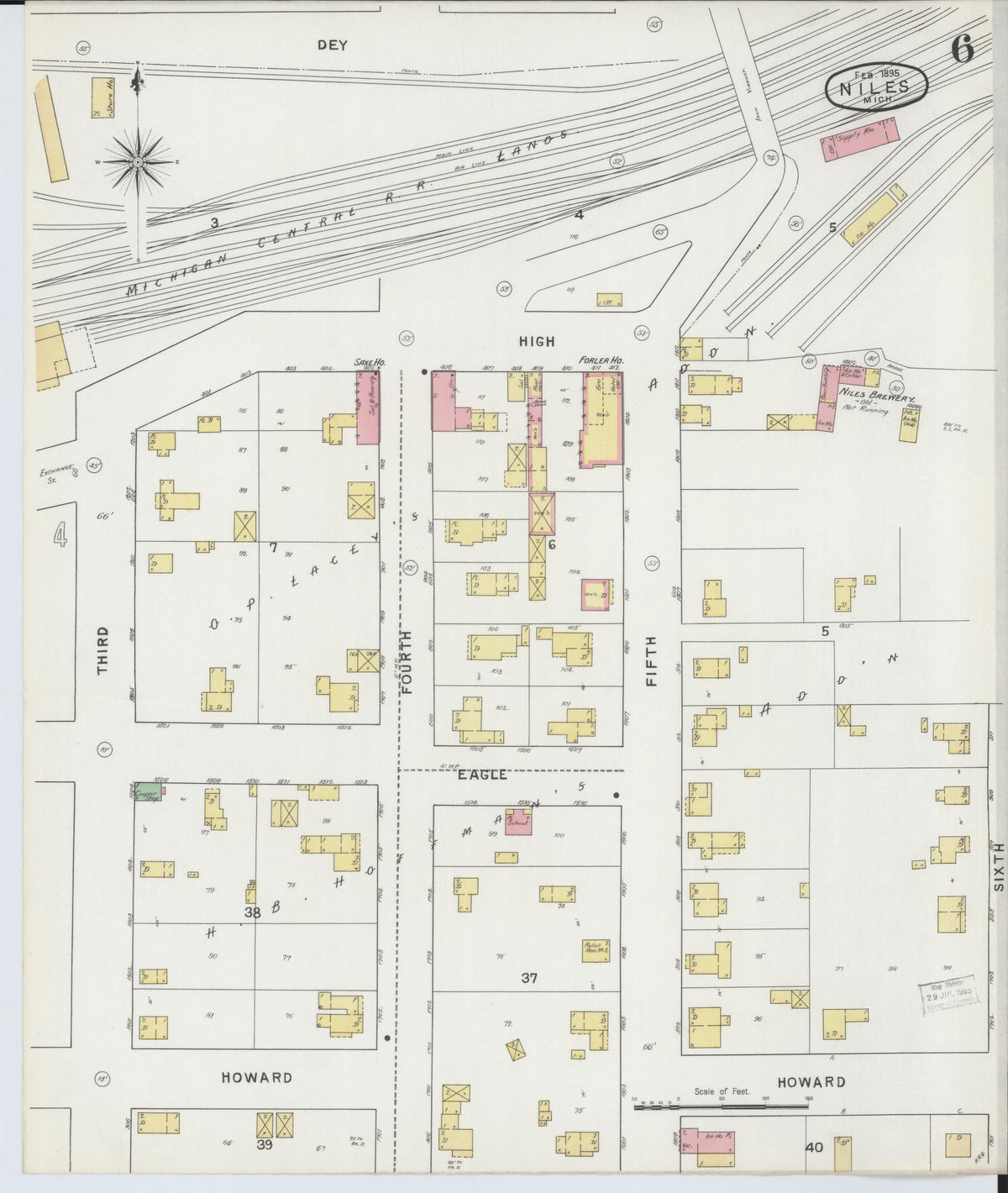 Sanborn Fire Insurance Map from Niles, Berrien County, Michigan (1895), Sheet #0006 - Historic Sanborn Fire Insurance Map Print, vintage old map wall art, antique decor, genealogy gift, Michigan Michigan map