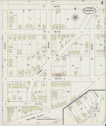 Sanborn Fire Insurance Map from Roanoke, Independent Cities, Virginia (1889), Sheet #0004 - Complete Map Set gallery image, historic Sanborn map, vintage wall art, Virginia Virginia