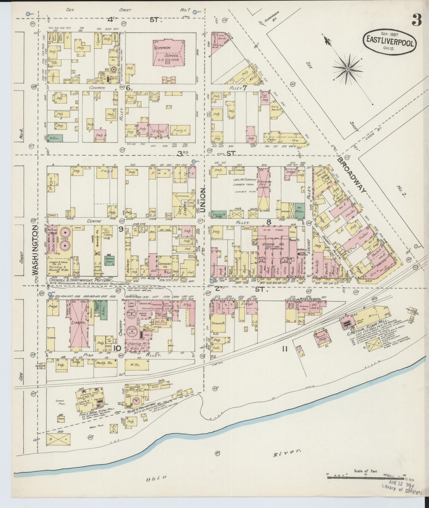 Sanborn Fire Insurance Map from East Liverpool, Columbiana County, Ohio (1887), Sheet #0003 - Historic Sanborn Fire Insurance Map Print, vintage old map wall art, antique decor, genealogy gift, Ohio Ohio map