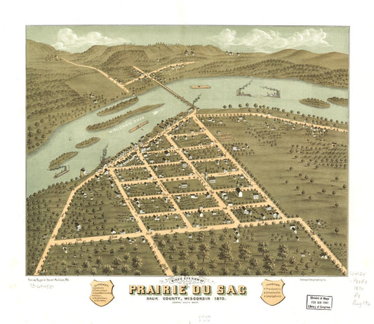 Bird's eye view of Prairie du Sac, Sauk County, Wisconsin 1870. (1870) – Historic Bird’s-Eye View Panorama Print