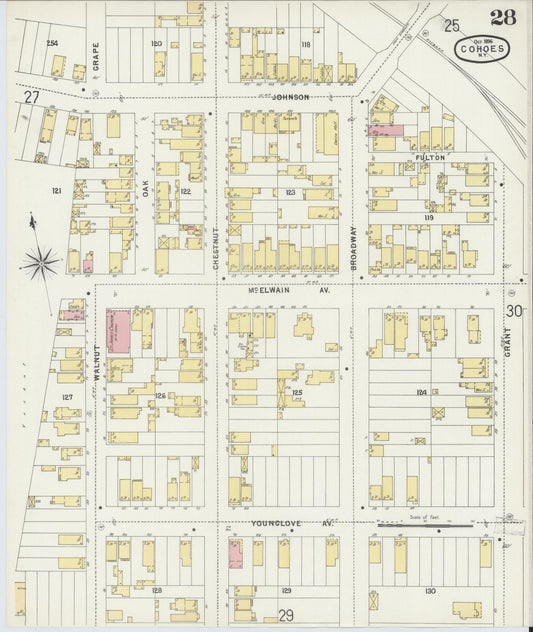 Sanborn Fire Insurance Map from Cohoes, Albany County, New York (1896), Sheet #0028 - Historic Sanborn Fire Insurance Map Print, vintage old map wall art, antique decor, genealogy gift, New York New York map