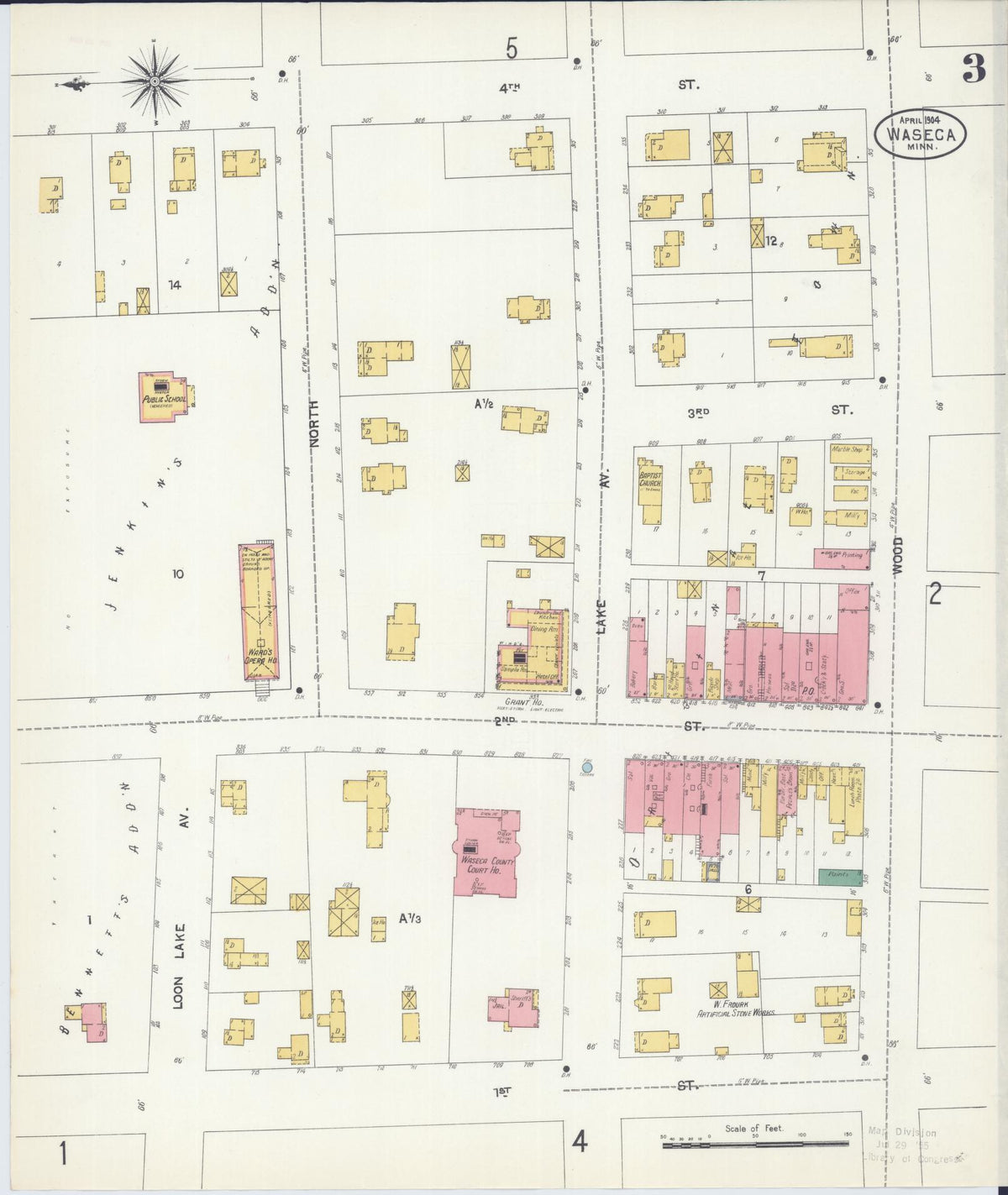 Sanborn Fire Insurance Map from Waseca, Waseca County, Minnesota (1904), Sheet #0003 - Historic Sanborn Fire Insurance Map Print, vintage old map wall art, antique decor, genealogy gift, Minnesota Minnesota map