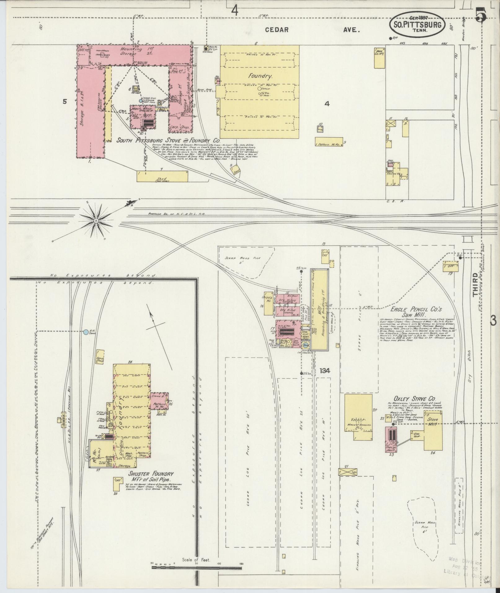 Sanborn Fire Insurance Map from South Pittsburg, Marion County, Tennessee (1897), Sheet #0005 - Complete Map Set gallery image, historic Sanborn map, vintage wall art, Tennessee Tennessee