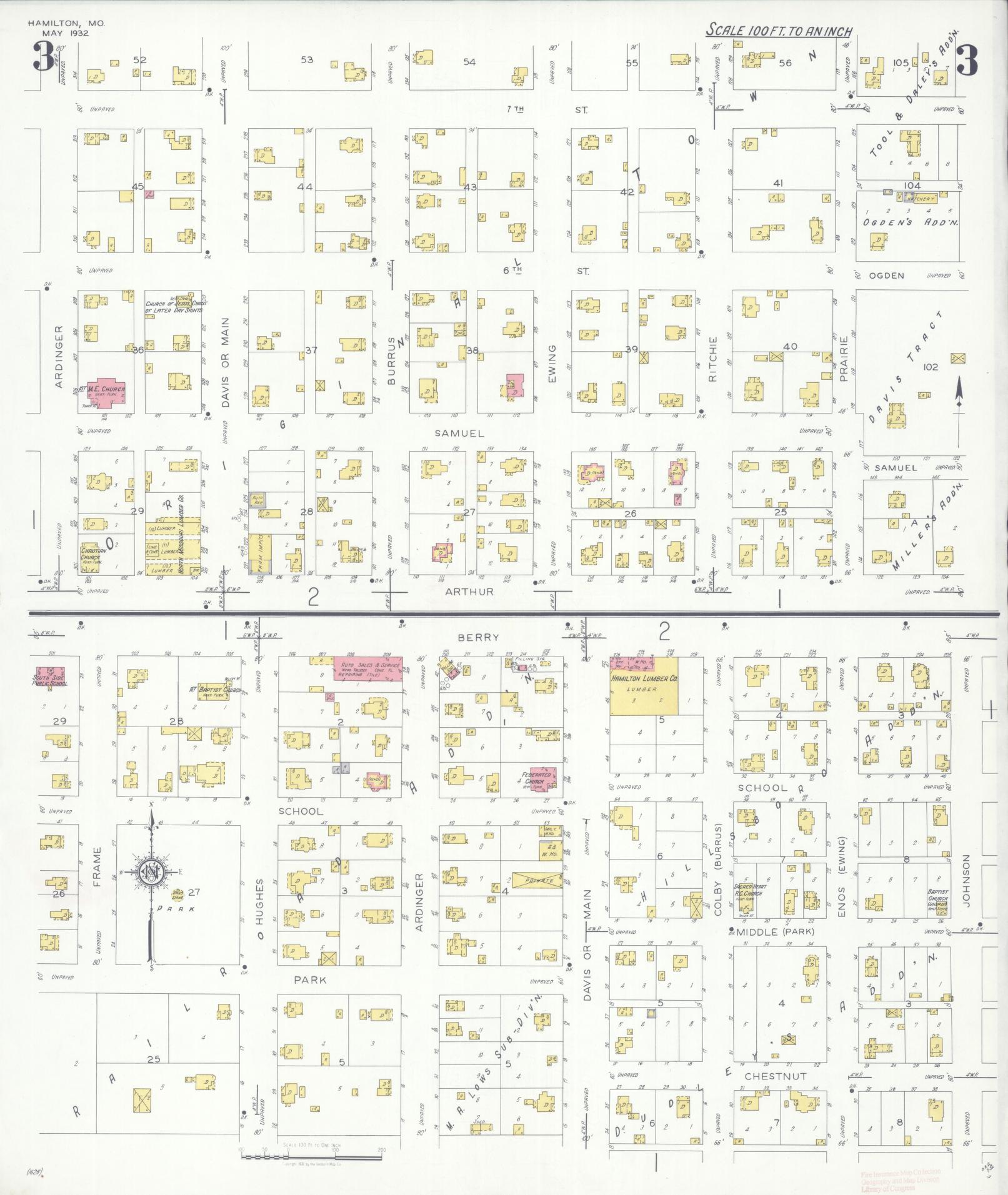 Sanborn Fire Insurance Map from Hamilton, Caldwell County, Missouri (1932), Sheet #0003 - Historic Sanborn Fire Insurance Map Print, vintage old map wall art, antique decor, genealogy gift, Missouri Missouri map