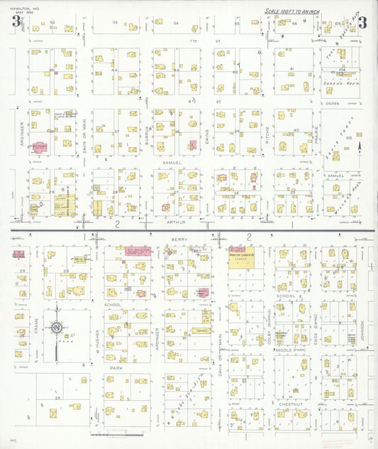 Sanborn Fire Insurance Map from Hamilton, Caldwell County, Missouri (1932), Sheet #0003 - Historic Sanborn Fire Insurance Map Print, vintage old map wall art, antique decor, genealogy gift, Missouri Missouri map