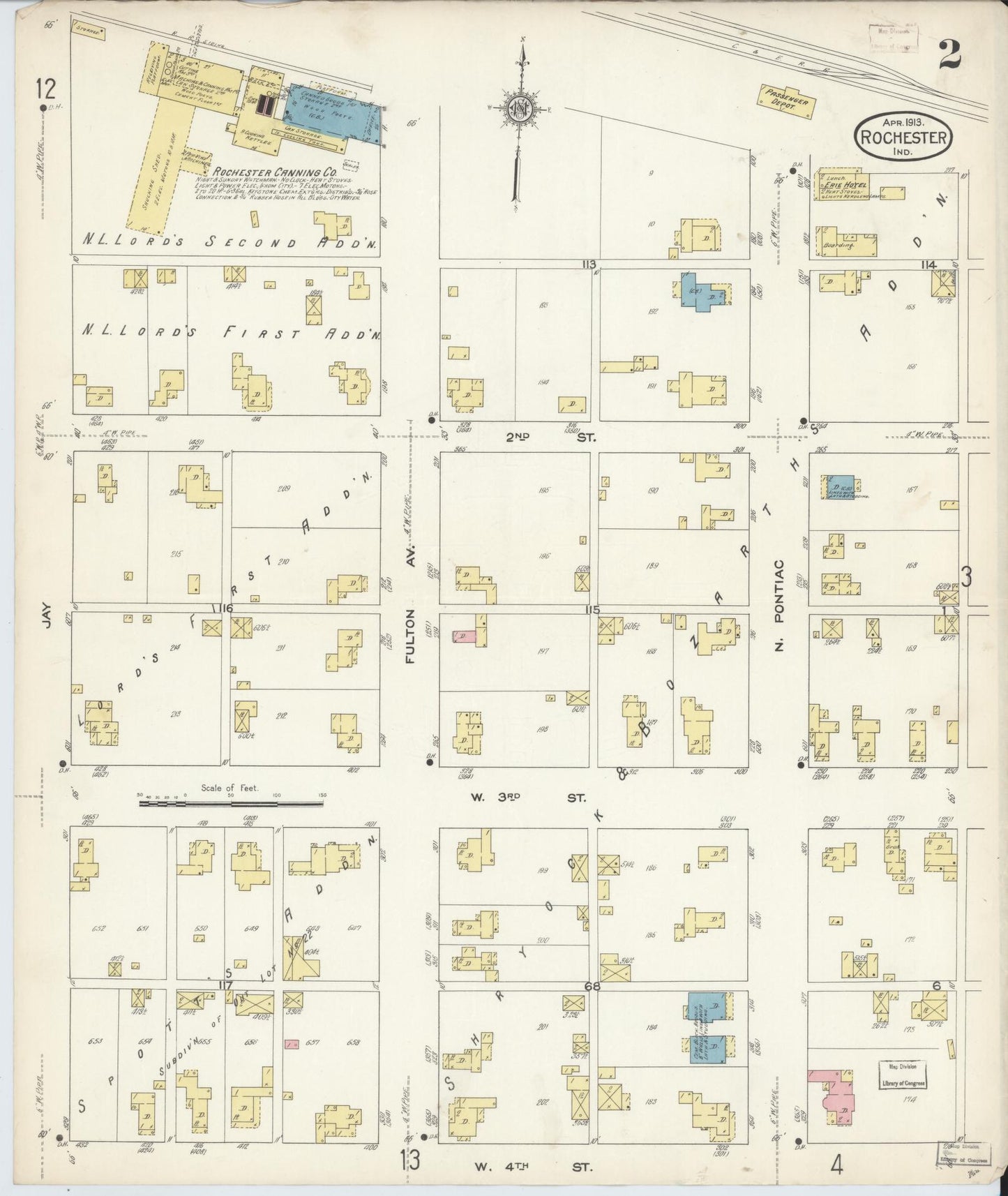 Sanborn Fire Insurance Map from Rochester, Fulton County, Indiana (1913), Sheet #0002 - Complete Map Set gallery image, historic Sanborn map, vintage wall art, Indiana Indiana
