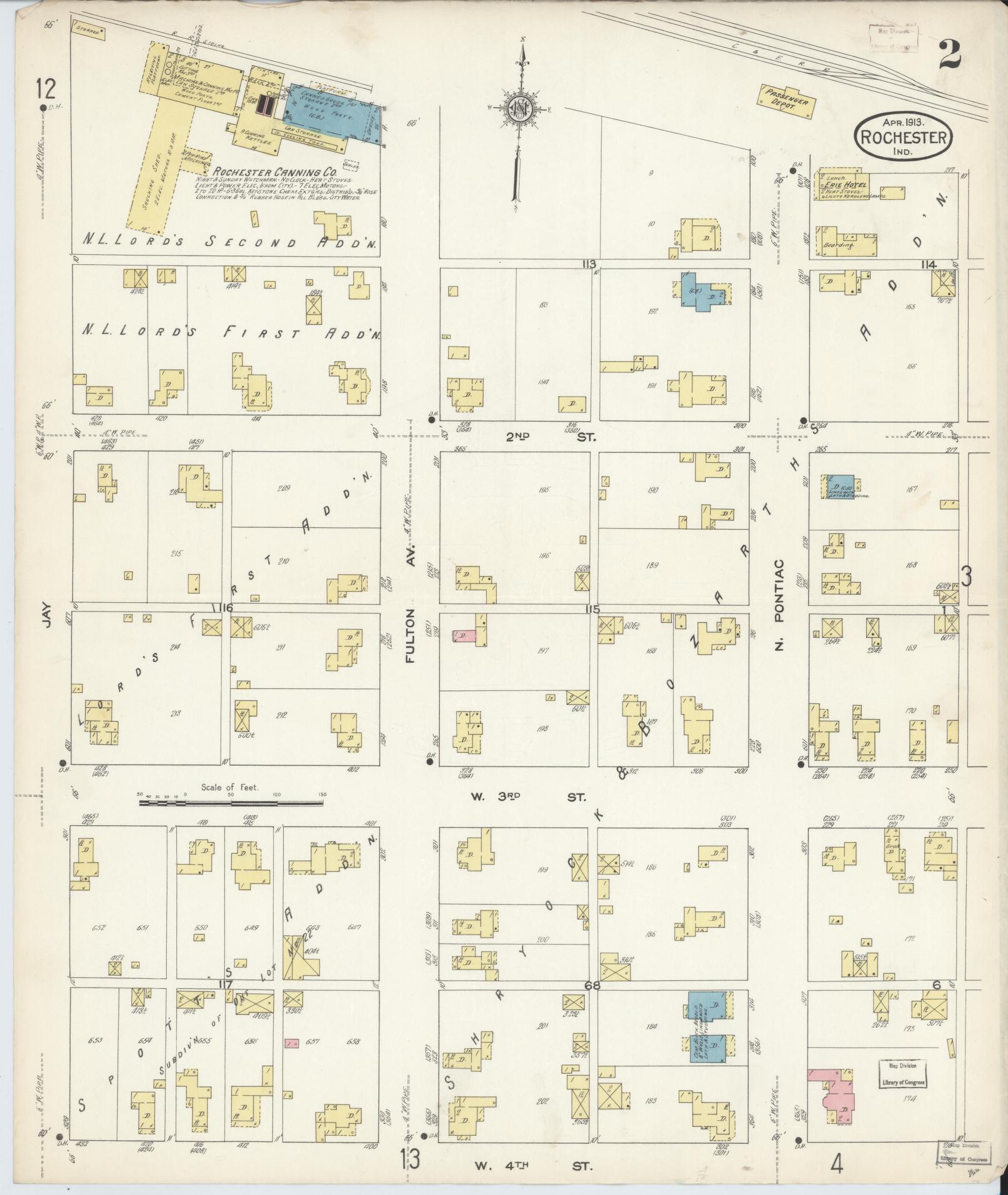 Sanborn Fire Insurance Map from Rochester, Fulton County, Indiana (1913), Sheet #0002 - Complete Map Set gallery image, historic Sanborn map, vintage wall art, Indiana Indiana