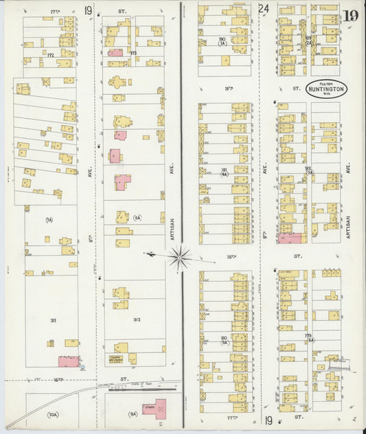 Sanborn Fire Insurance Map from Huntington, Cabell County, West Virginia (1904), Sheet #0019 - Historic Sanborn Fire Insurance Map Print, vintage old map wall art, antique decor, genealogy gift, West Virginia West Virginia map