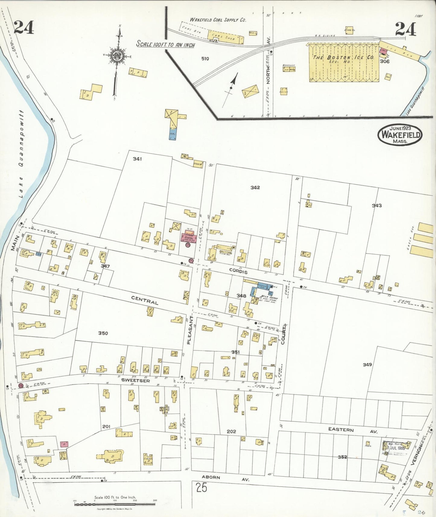 Sanborn Fire Insurance Map from Wakefield, Middlesex County, Massachusetts (1923), Sheet #0024 - Complete Map Set gallery image, historic Sanborn map, vintage wall art, Massachusetts Massachusetts