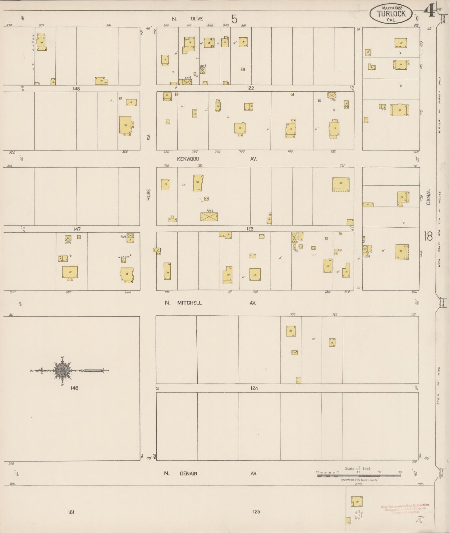 Sanborn Fire Insurance Map from Turlock, Stanislaus County, California (1922), Sheet #0004 - Complete Map Set gallery image, historic Sanborn map, vintage wall art, California California