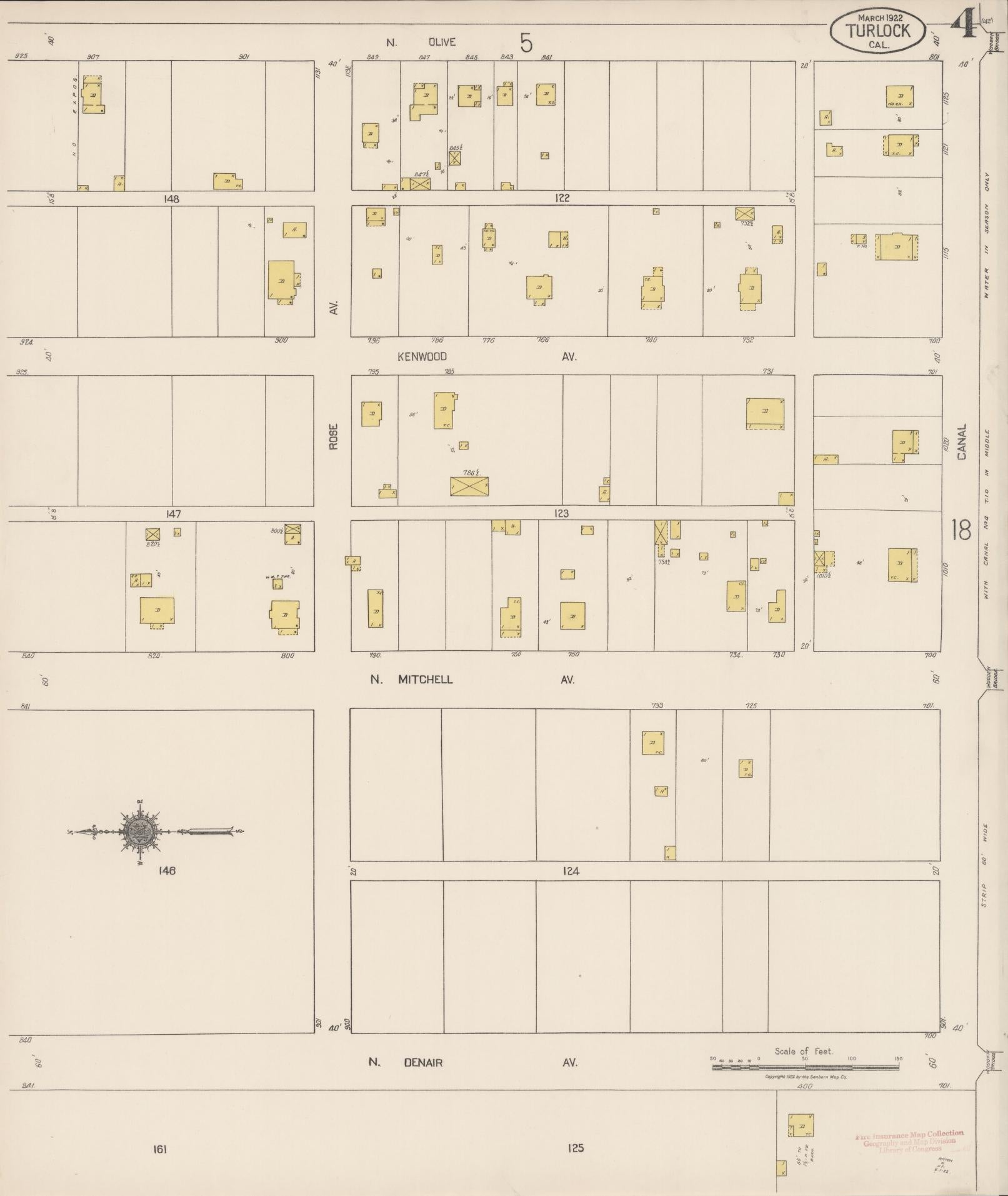 Sanborn Fire Insurance Map from Turlock, Stanislaus County, California (1922), Sheet #0004 - Complete Map Set gallery image, historic Sanborn map, vintage wall art, California California
