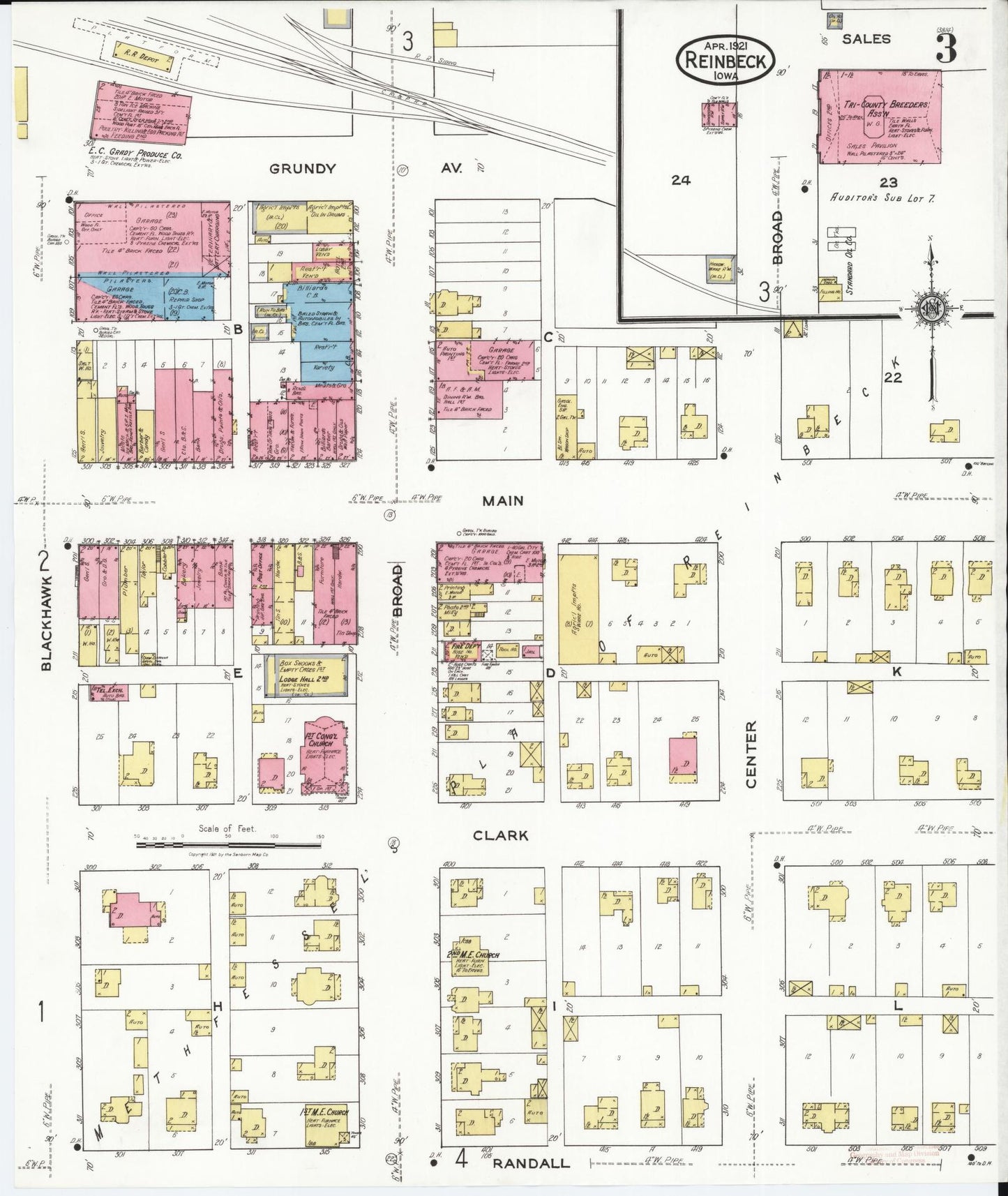 Sanborn Fire Insurance Map from Reinbeck, Grundy County, Iowa (1921), Sheet #0003 - Historic Sanborn Fire Insurance Map Print