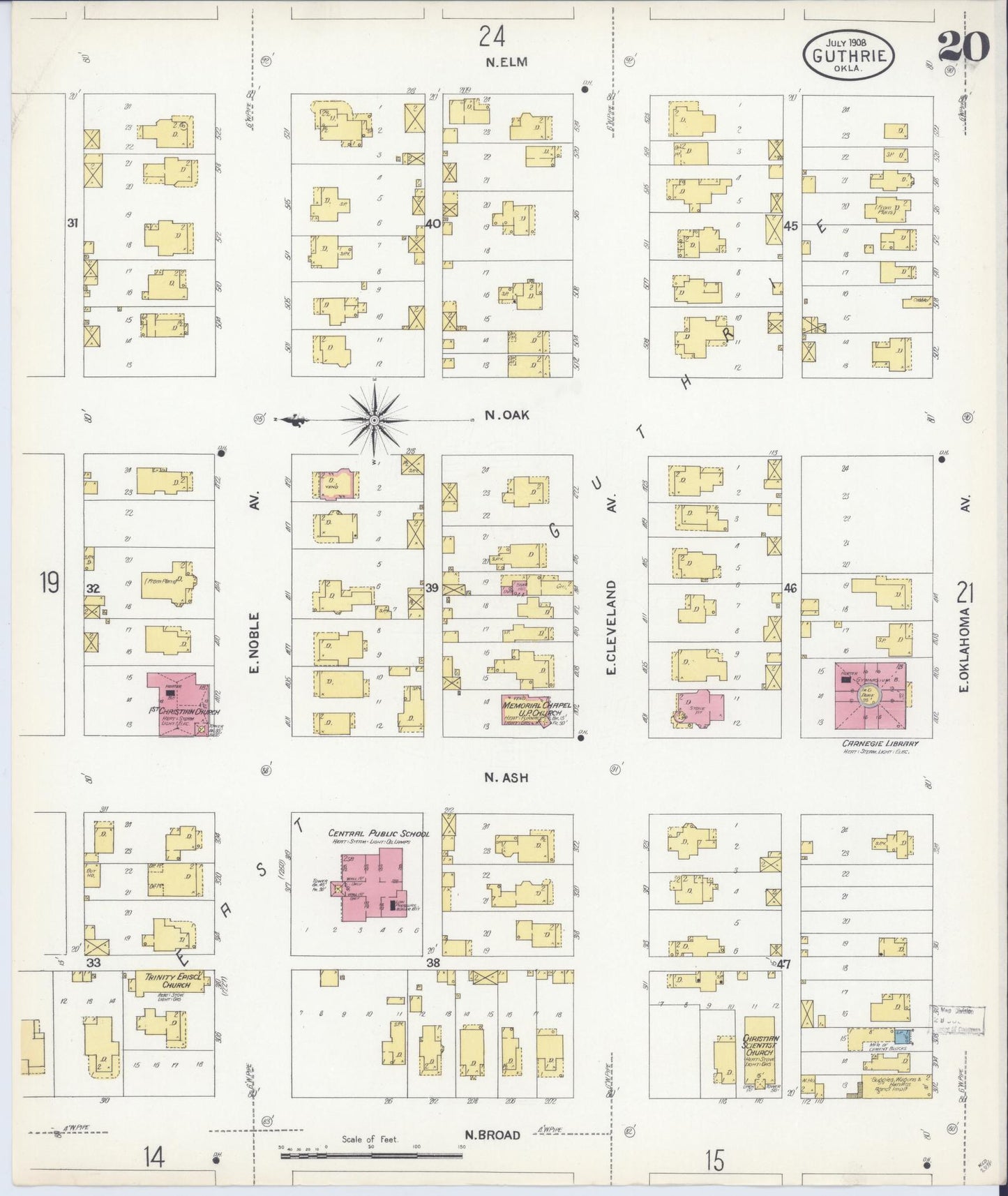 Sanborn Fire Insurance Map from Guthrie, Logan County, Oklahoma (1908), Sheet #0020 - Complete Map Set gallery image, historic Sanborn map, vintage wall art, Oklahoma Oklahoma