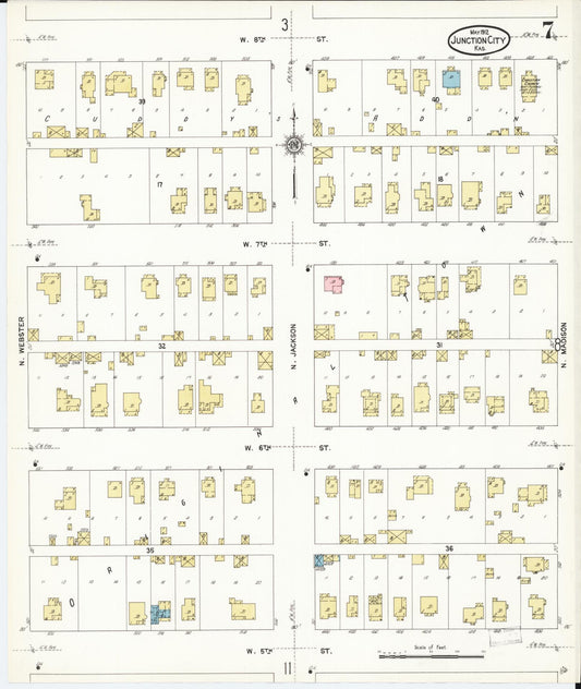 Sanborn Fire Insurance Map from Junction City, Geary County, Kansas (1912), Sheet #0007 - Historic Sanborn Fire Insurance Map Print, vintage old map wall art, antique decor, genealogy gift, Kansas Kansas map