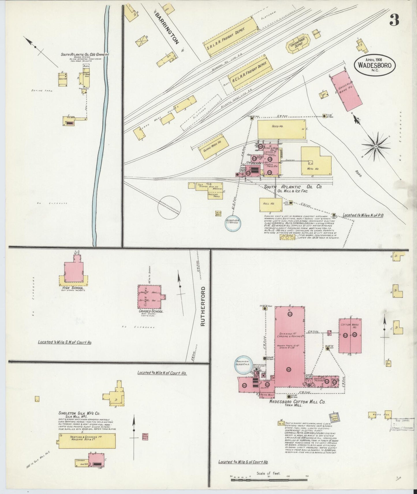 Sanborn Fire Insurance Map from Wadesboro, Anson County, North Carolina (1908), Sheet #0003 - Historic Sanborn Fire Insurance Map Print, vintage old map wall art, antique decor, genealogy gift, North Carolina North Carolina map