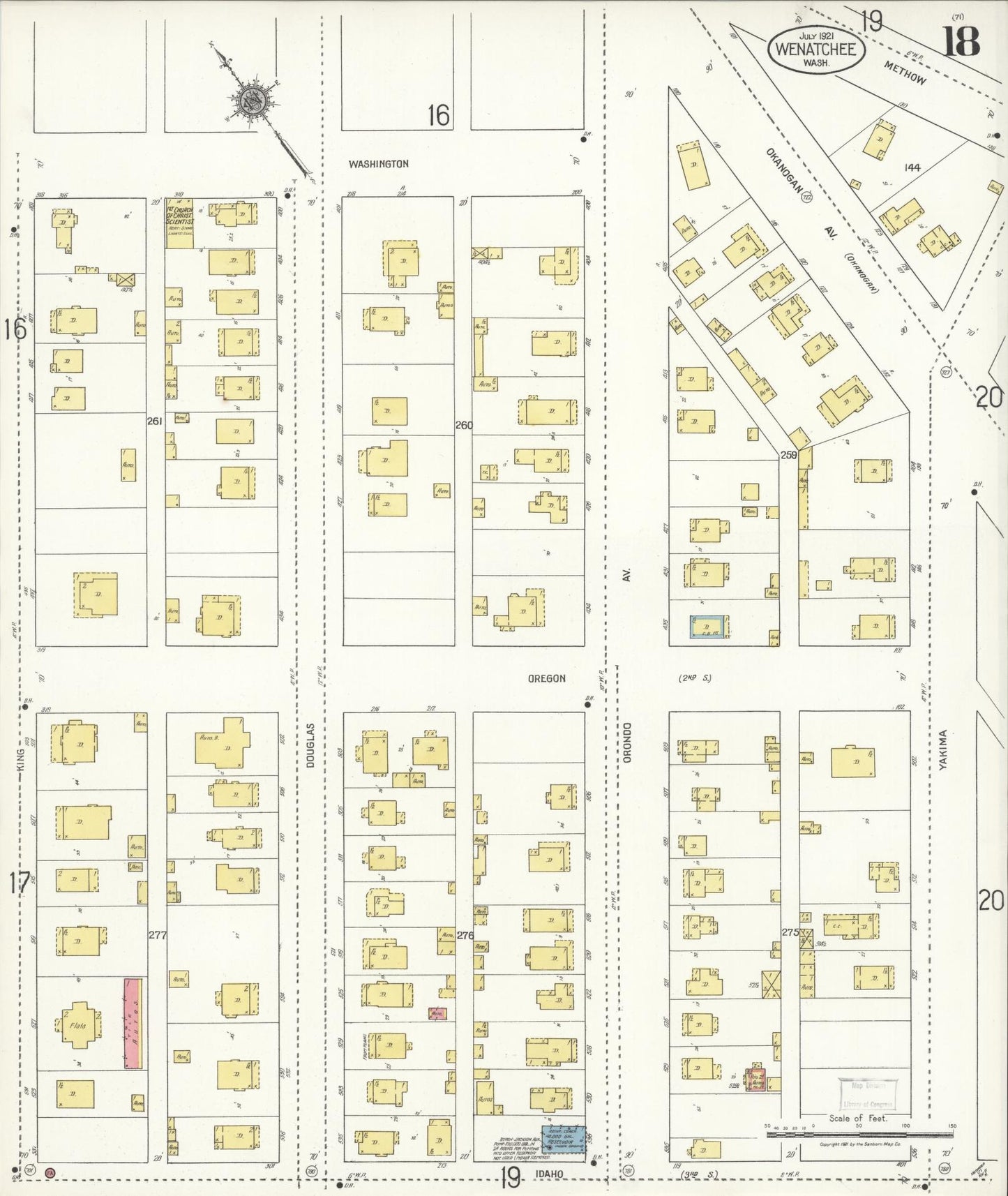 Sanborn Fire Insurance Map from Wenatchee, Chelan County, Washington (1921), Sheet #0018 - Complete Map Set gallery image, historic Sanborn map, vintage wall art, Washington Washington