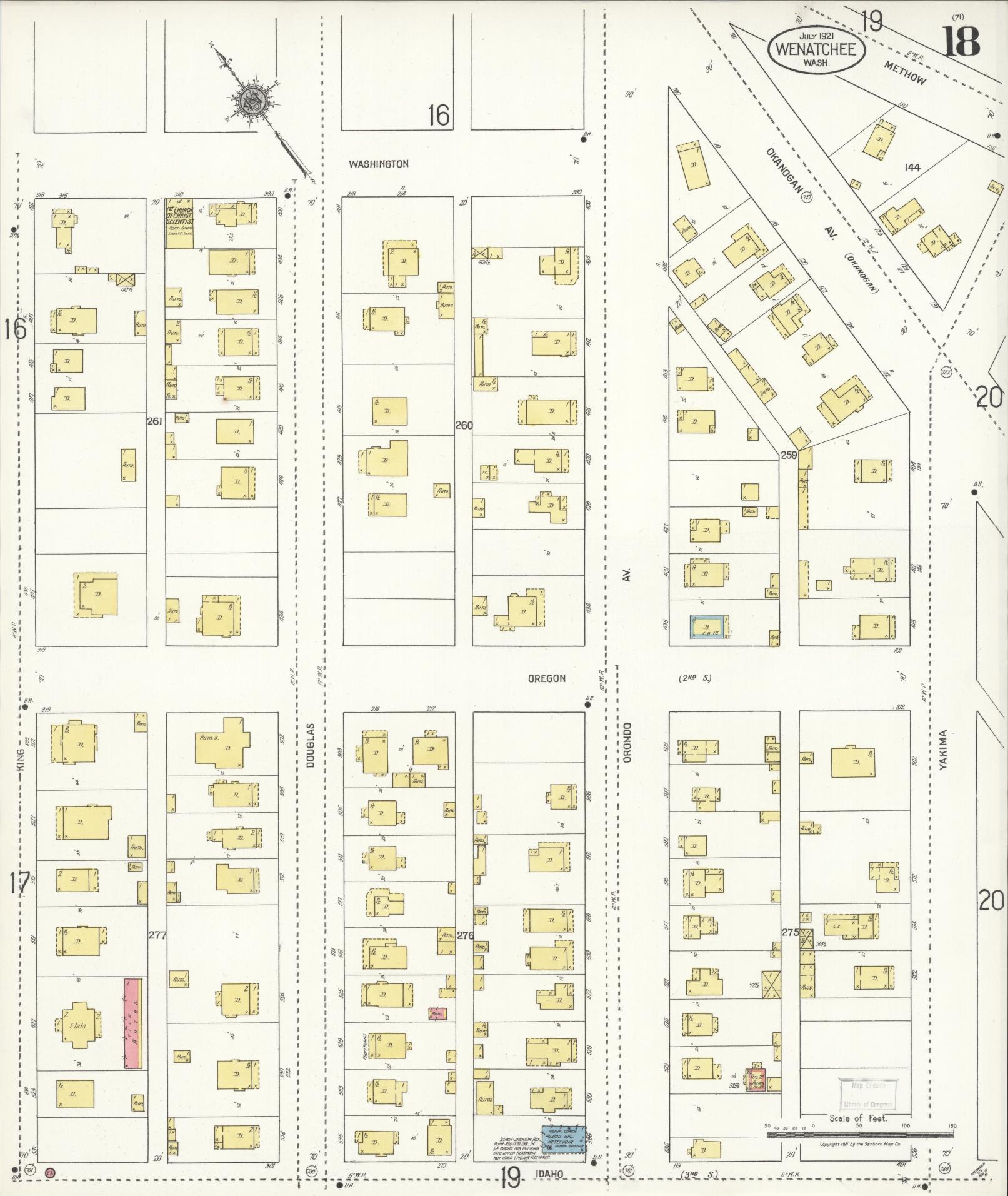 Sanborn Fire Insurance Map from Wenatchee, Chelan County, Washington (1921), Sheet #0018 - Complete Map Set gallery image, historic Sanborn map, vintage wall art, Washington Washington