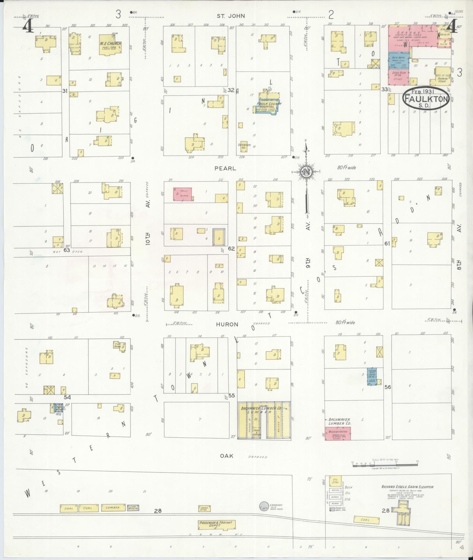 Sanborn Fire Insurance Map from Faulkton, Faulk County, South Dakota (1931), Sheet #0004 - Complete Map Set gallery image, historic Sanborn map, vintage wall art, South Dakota South Dakota