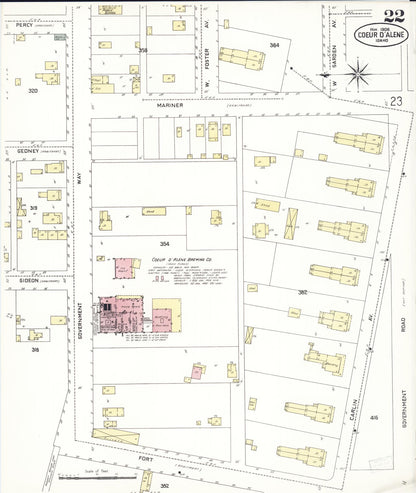 Sanborn Fire Insurance Map from Coeur D'alene, Kootenai County, Idaho (1908), Sheet #0022 - Complete Map Set gallery image, historic Sanborn map, vintage wall art, Idaho Idaho