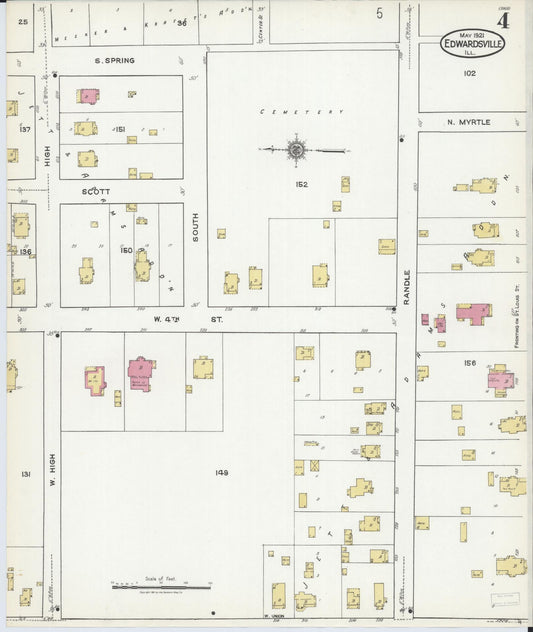 Sanborn Fire Insurance Map from Edwardsville, Madison County, Illinois (1921), Sheet #0004 - Historic Sanborn Fire Insurance Map Print, vintage old map wall art, antique decor, genealogy gift, Illinois Illinois map