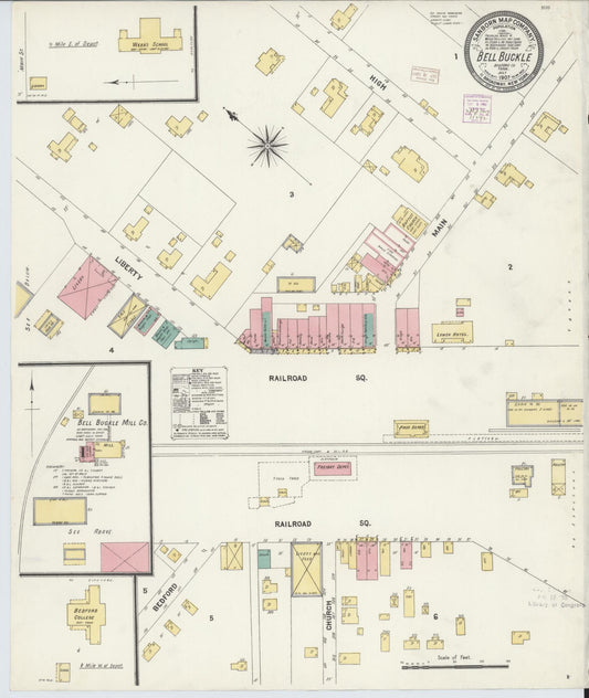 Sanborn Fire Insurance Map from Bell Buckle, Bedford County, Tennessee (1907), Sheet #0001 - Historic Sanborn Fire Insurance Map Print, vintage old map wall art, antique decor, genealogy gift, Tennessee Tennessee map