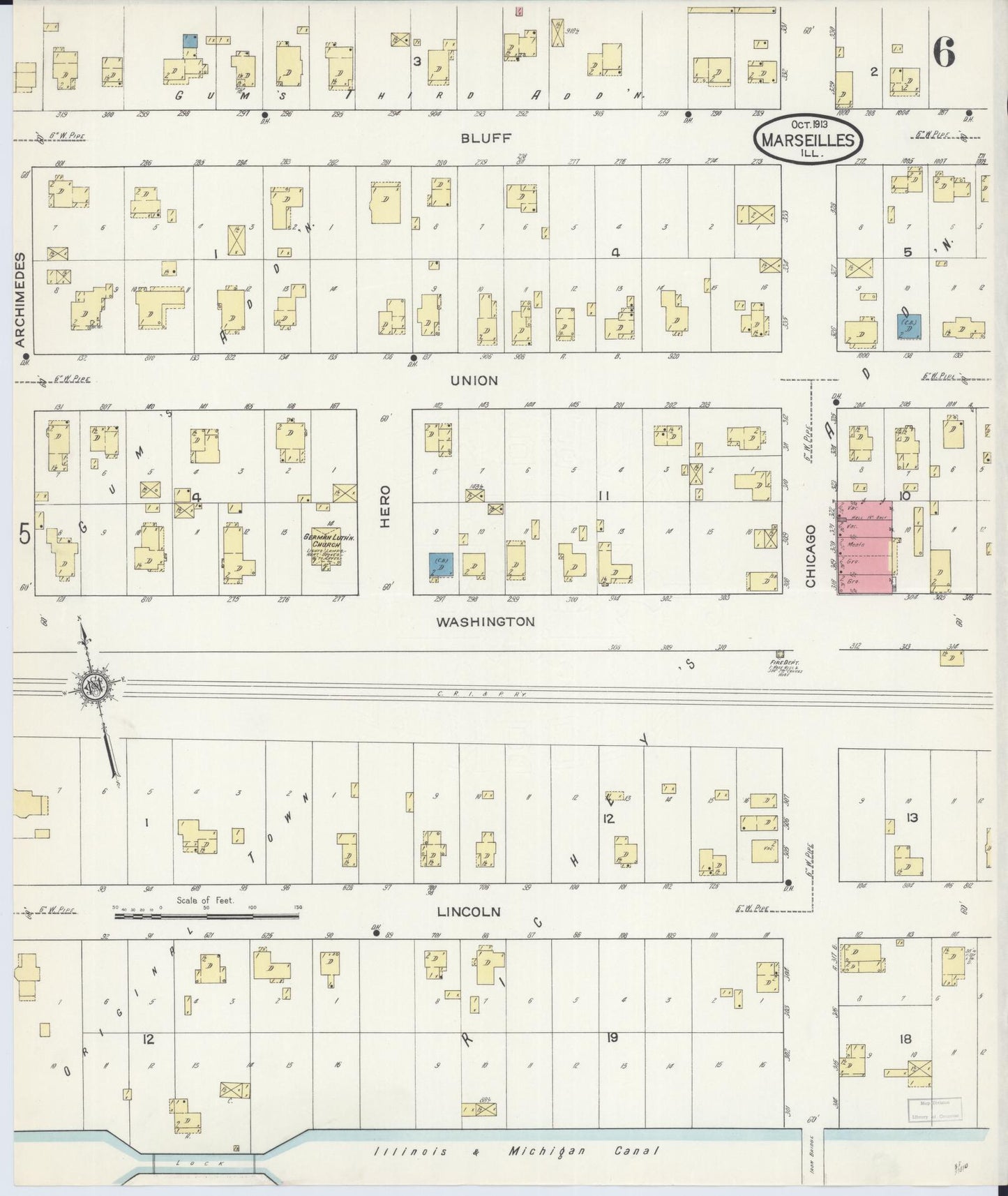 Sanborn Fire Insurance Map from Marseilles, La Salle County, Illinois (1913), Sheet #0006 - Historic Sanborn Fire Insurance Map Print, vintage old map wall art, antique decor, genealogy gift, Illinois Illinois map