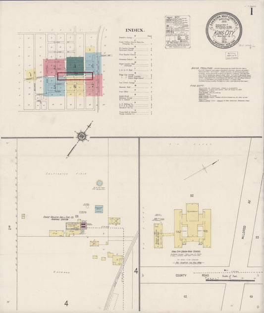 Sanborn Fire Insurance Map from King City, Monterey County, California (1919), Sheet #0001 - Complete Map Set gallery image, historic Sanborn map, vintage wall art, California California