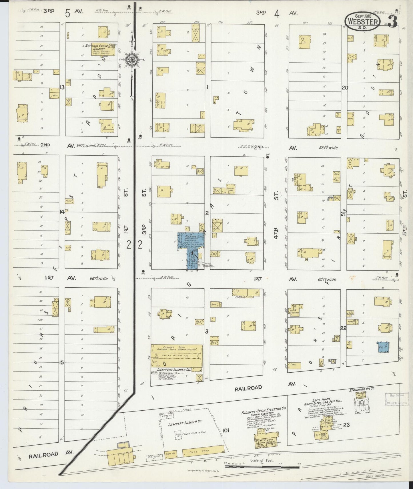 Sanborn Fire Insurance Map from Webster, Day County, South Dakota (1916), Sheet #0003 - Historic Sanborn Fire Insurance Map Print, vintage old map wall art, antique decor, genealogy gift, South Dakota South Dakota map