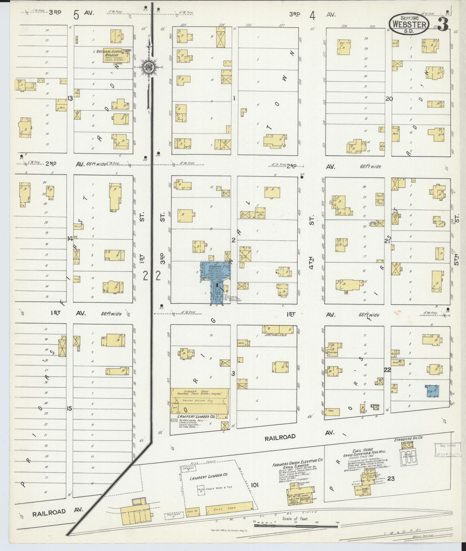 Sanborn Fire Insurance Map from Webster, Day County, South Dakota (1916), Sheet #0003 - Historic Sanborn Fire Insurance Map Print, vintage old map wall art, antique decor, genealogy gift, South Dakota South Dakota map